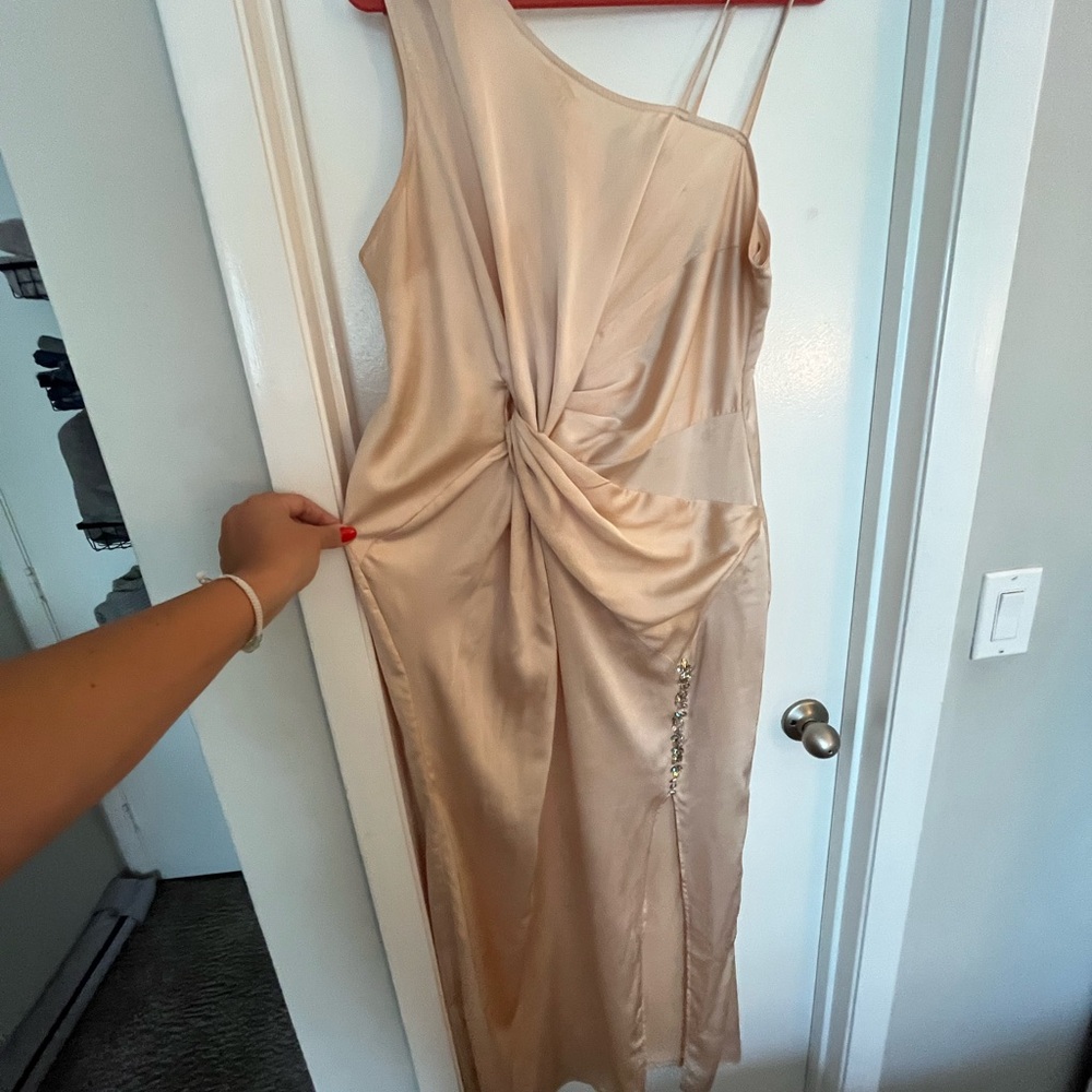 Gold Asymmetrical Ruched One Shoulder Dress- Custom Jeweled